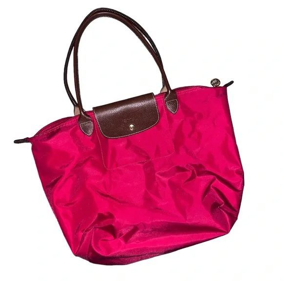 EUC Longchamp Le Pliage Long Handle Large Tote RED - Picture 2 of 13